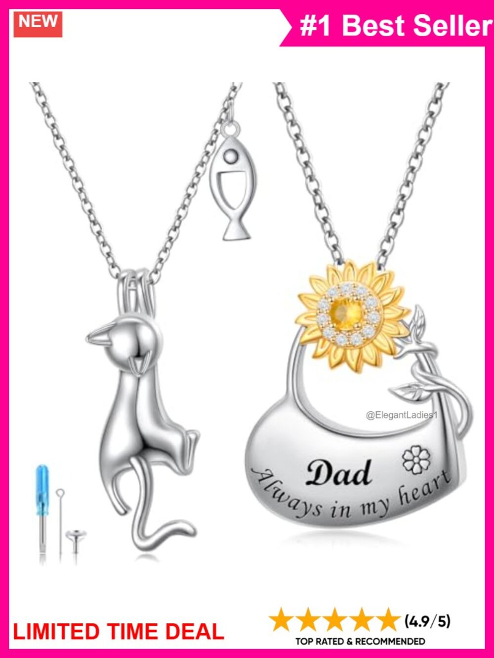 925 Sterling Silver Sunflower Heart Urn Necklace Ashes Keepsake Memorial Jewelry